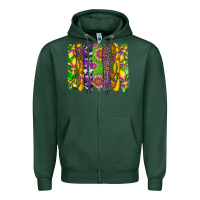 Sports Green mardi gras sunflower fleur de lis leopard cowhide brushstrokes Zipper Hoodie - Artiststas