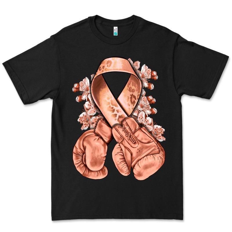 Uterine Cancer Peach Ribbon With Boxing Gloves Premium Tee by NancyCooperArtShop | Teevron