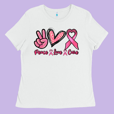 Peace Love Cure Cancer Awareness Ladies Tee Designed By Howdyjamesfarm