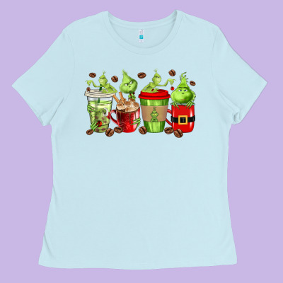 Grinch Coffee Cups Ladies Tee Designed By Texasbilliewilder