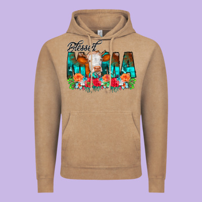 Blessed Mama Flowers Cow Vintage Hoodie Designed By Cowcowdesign