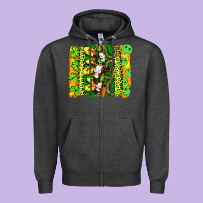 St Patricks Cow And Coin Wıth Clovers And Leopard Brushstrokes Zipper Hoodie Designed By Artiststas