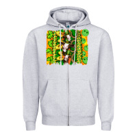 Heather Grey st patricks cow and coin wıth clovers and leopard brushstrokes Zipper Hoodie - Artiststas