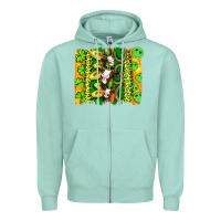 Seafoam st patricks cow and coin wıth clovers and leopard brushstrokes Zipper Hoodie - Artiststas