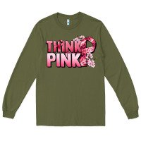Army Green Think pink Cancer Awareness Long Sleeve Tee - FaDigitalArtStudio