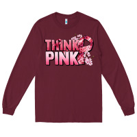 Burgundy Think pink Cancer Awareness Long Sleeve Tee - FaDigitalArtStudio