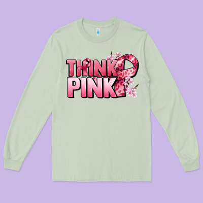 Think Pink Cancer Awareness Long Sleeve Tee Designed By Fadigitalartstudio