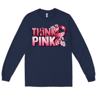 Navy Think pink Cancer Awareness Long Sleeve Tee - FaDigitalArtStudio
