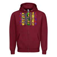 Burgundy mardi gras crawfish cake and mask with leopar and fleur de lis brushst Zipper Hoodie - Artiststas