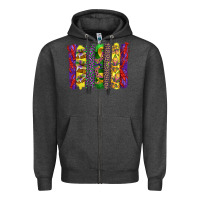 Charcoal Heather mardi gras crawfish cake and mask with leopar and fleur de lis brushst Zipper Hoodie - Artiststas