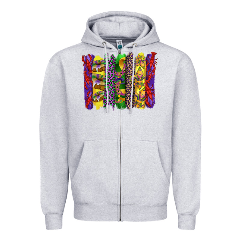 Mardi Gras Crawfish Cake And Mask With Leopar And Fleur De Lis Brushst Zipper Hoodie by Artiststas | Teevron