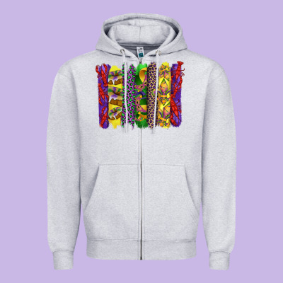 Mardi Gras Crawfish Cake And Mask With Leopar And Fleur De Lis Brushst Zipper Hoodie Designed By Artiststas