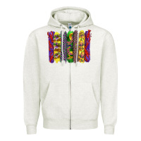 Oatmeal Heather mardi gras crawfish cake and mask with leopar and fleur de lis brushst Zipper Hoodie - Artiststas