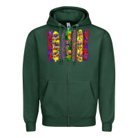 Sports Green mardi gras crawfish cake and mask with leopar and fleur de lis brushst Zipper Hoodie - Artiststas