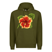 Army Green Hawaiian Hibiscus Flower Illustrations Premium Hoodie - LillyAllenDesigns