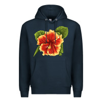 Navy Hawaiian Hibiscus Flower Illustrations Premium Hoodie - LillyAllenDesigns