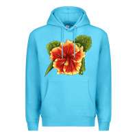 Ocean Blue Hawaiian Hibiscus Flower Illustrations Premium Hoodie - LillyAllenDesigns