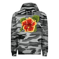 Slate Camo Hawaiian Hibiscus Flower Illustrations Premium Hoodie - LillyAllenDesigns