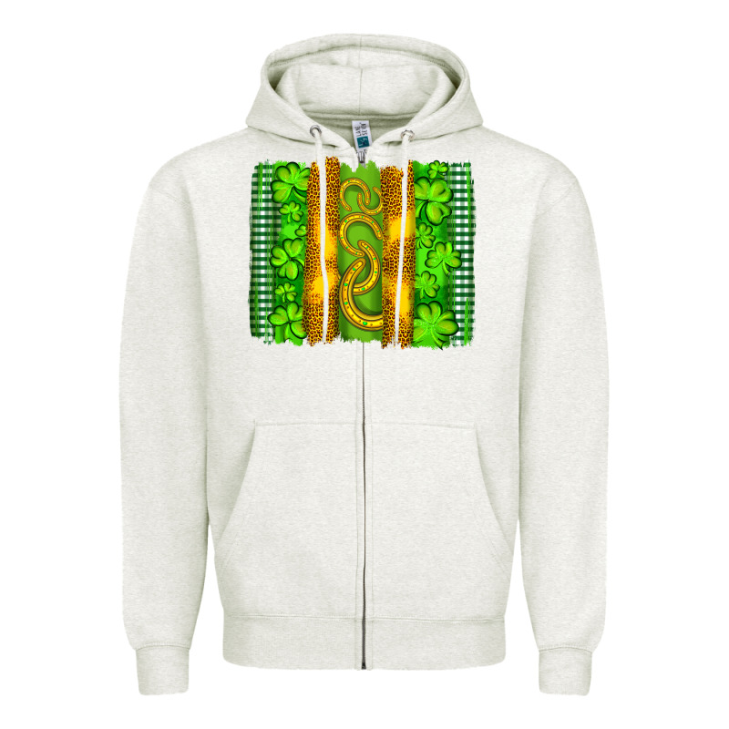 Saint Patricks Horseshoe Shamrock Leopard Glitter Brushstroke Zipper Hoodie by Artiststas | Teevron