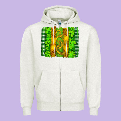Saint Patricks Horseshoe Shamrock Leopard Glitter Brushstroke Zipper Hoodie Designed By Artiststas