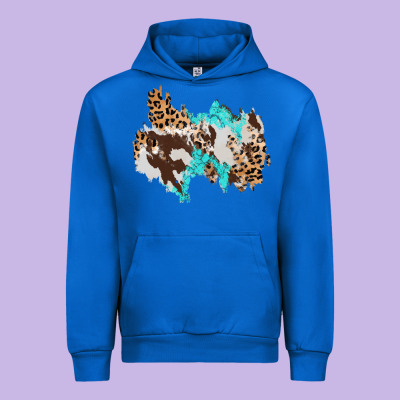 Cowhide Leopard Turquoise Patch Urban Hoodie Designed By Adodesignshop