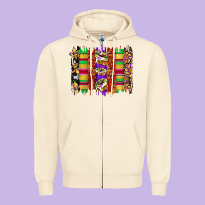 Mardi Gras Cake Fleur De Lis Crawfish Brushstrokes Zipper Hoodie Designed By Artiststas