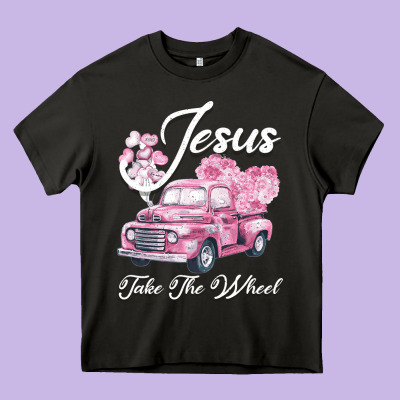 Leopard Floral Pink Car Jesus Take The Wheel Heavy Core Tee Designed By Bettercallsaul