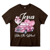 Chocolate Brown Leopard Floral Pink Car Jesus Take The Wheel Heavy Core Tee - Bettercallsaul