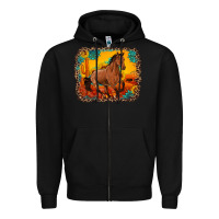Black horse with sunflowers turquoise gemstone western sunset leopard backgr Zipper Hoodie - Artiststas