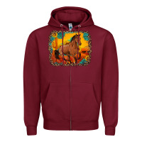 Burgundy horse with sunflowers turquoise gemstone western sunset leopard backgr Zipper Hoodie - Artiststas