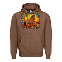 Chestnut horse with sunflowers turquoise gemstone western sunset leopard backgr Zipper Hoodie - Artiststas