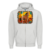 Dove Grey horse with sunflowers turquoise gemstone western sunset leopard backgr Zipper Hoodie - Artiststas