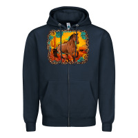 Navy horse with sunflowers turquoise gemstone western sunset leopard backgr Zipper Hoodie - Artiststas