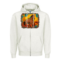 Oatmeal Heather horse with sunflowers turquoise gemstone western sunset leopard backgr Zipper Hoodie - Artiststas