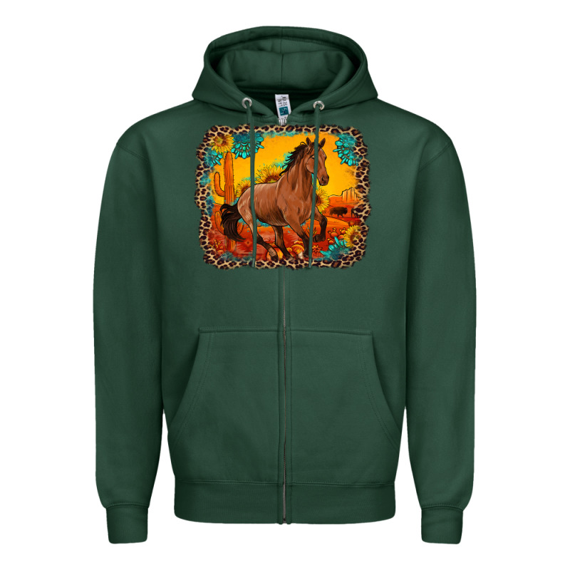 Horse With Sunflowers Turquoise Gemstone Western Sunset Leopard Backgr Zipper Hoodie by Artiststas | Teevron