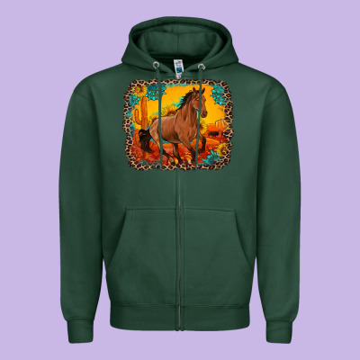 Horse With Sunflowers Turquoise Gemstone Western Sunset Leopard Backgr Zipper Hoodie Designed By Artiststas