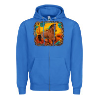 True Royal horse with sunflowers turquoise gemstone western sunset leopard backgr Zipper Hoodie - Artiststas