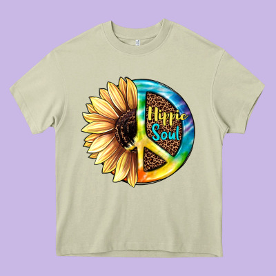 Hippie Soul With Sunflower And Leopard Background Heavy Core Tee Designed By Jahusdesignshop