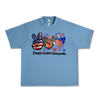 Pebble Blue Peace love fireworks 4th of july Urban Heavy Tee - CowGirlArtShop