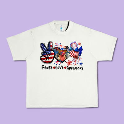 Peace Love Fireworks 4th Of July Urban Heavy Tee Designed By Cowgirlartshop