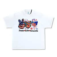 White Peace love fireworks 4th of july Urban Heavy Tee - CowGirlArtShop