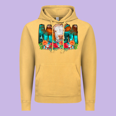 Cow Mom Turquoise Tooled Leather Flowers Vintage Hoodie Designed By Cowcowdesign