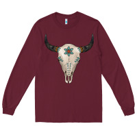 Burgundy Turquoise Bull Skull Long Sleeve Tee - Jasminsmagicworld