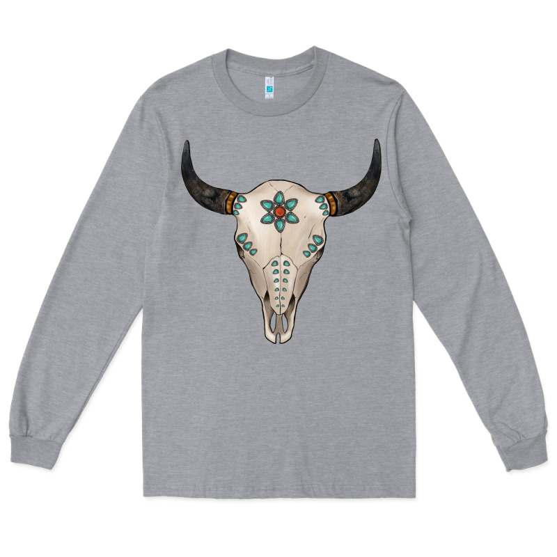 Turquoise Bull Skull Long Sleeve Tee by Jasminsmagicworld | Teevron