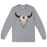 Heather Grey Turquoise Bull Skull Long Sleeve Tee - Jasminsmagicworld