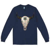 Navy Turquoise Bull Skull Long Sleeve Tee - Jasminsmagicworld