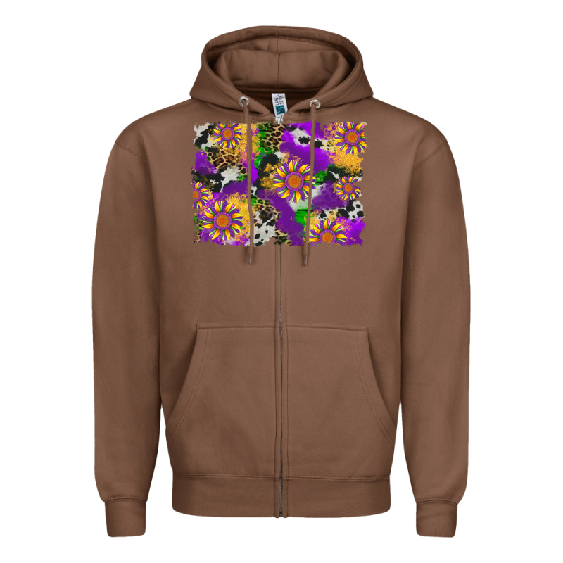 Mardi Gras Sunflower Cowhide Leopard And Glitter Background Zipper Hoodie by Artiststas | Teevron