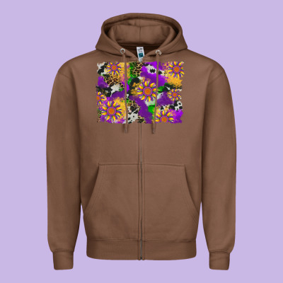 Mardi Gras Sunflower Cowhide Leopard And Glitter Background Zipper Hoodie Designed By Artiststas