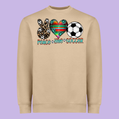 Peace Love Soccer Heavyweight Sweatshirt Designed By Cowhidedigitalart