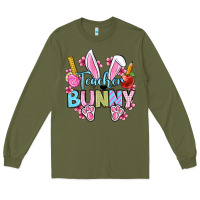 Army Green Easter Teacher bunny Long Sleeve Tee - OliviaCreatesArt